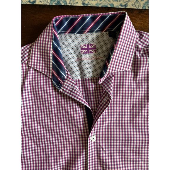 Michelsons London Red Check Pattern Button Down Shirt Men's Medium - Picture 7 of 7